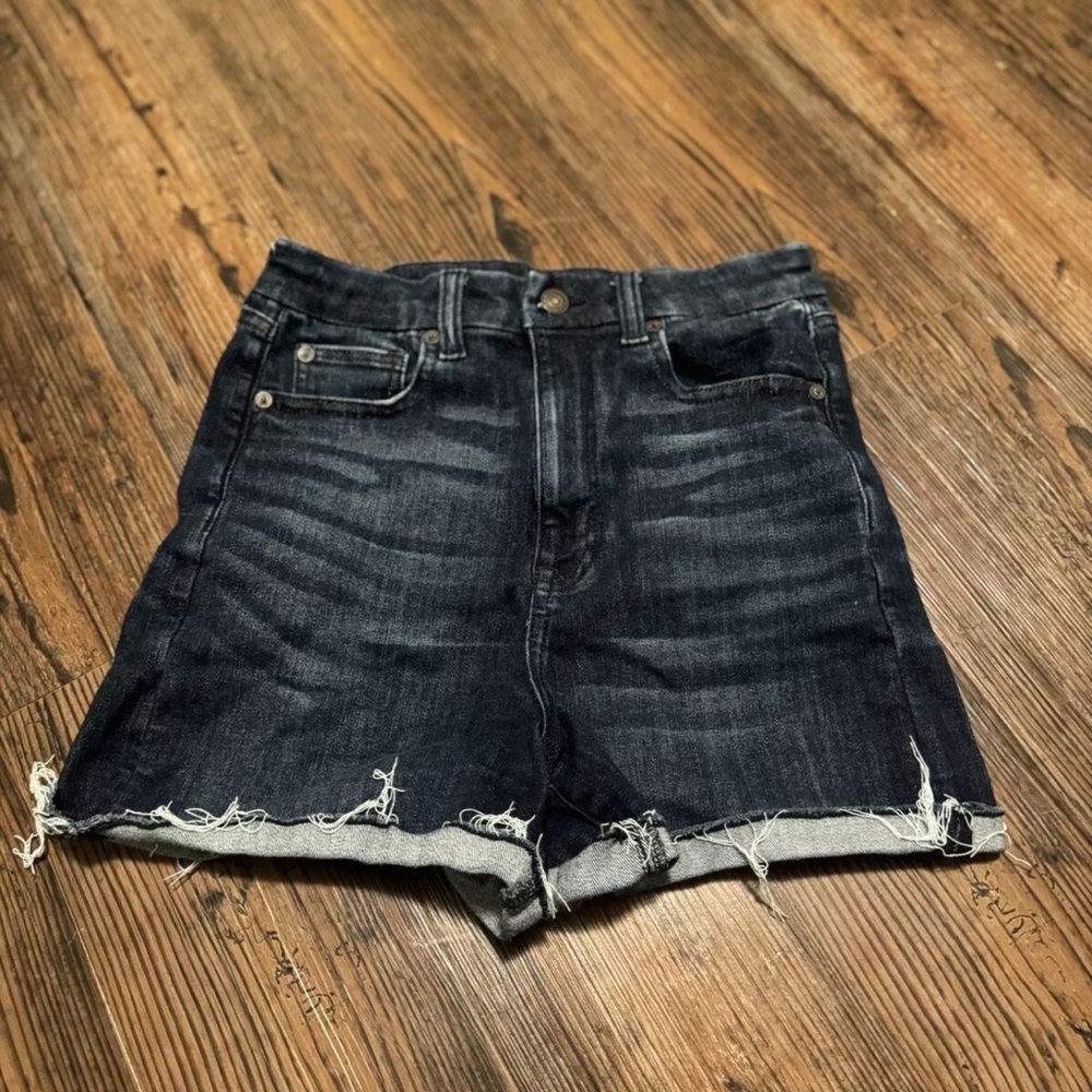 American Eagle Sz 8 Shorts Next Level Stretch Women's Dark Wash Denim Cut Off HR